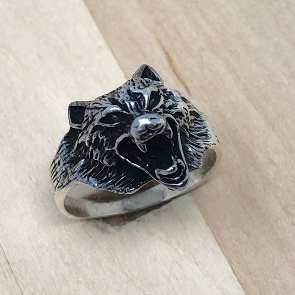 925 Sterling Silver Howling Wolf Ring - Picture 1 of 6